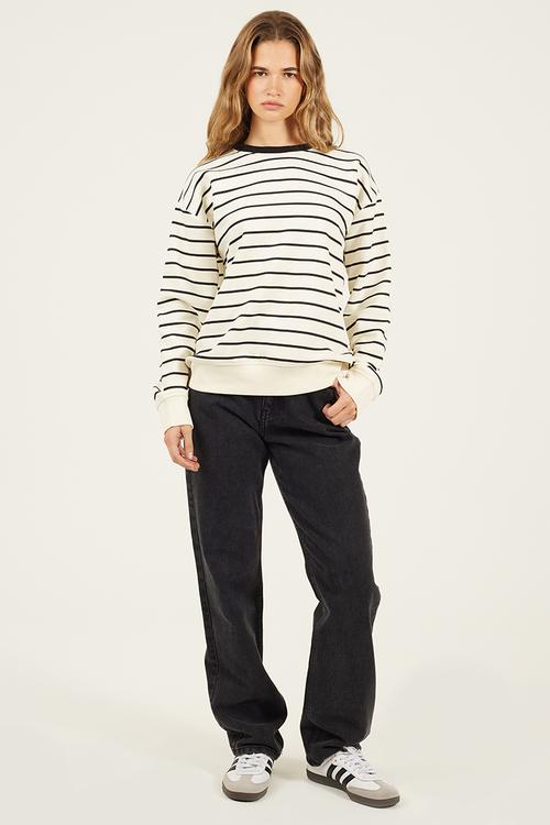 Ladies Stripe Sweatshirt - Cream/Black