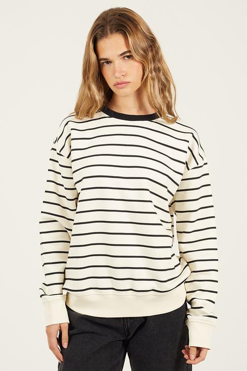 Ladies Stripe Sweatshirt - Cream/Black