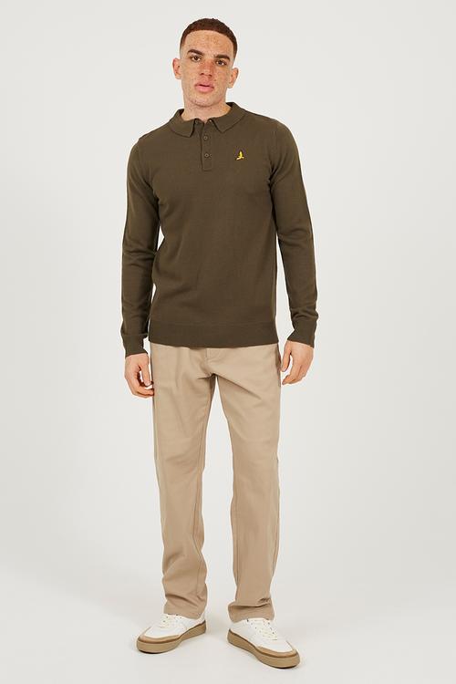 Ribbed Collar Knitted Top - Dark Khaki