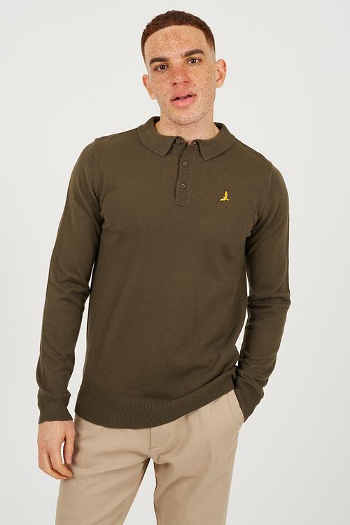 Ribbed Collar Knitted Top - Dark Khaki