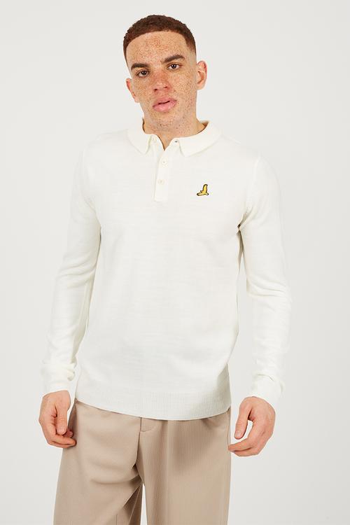 Ribbed Collar Button Top - Off White