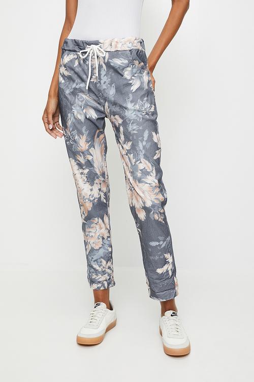 Italian Made Printed and Creased Drawcord Jogger - Navy