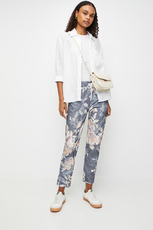 Italian Made Printed and Creased Drawcord Jogger - Navy