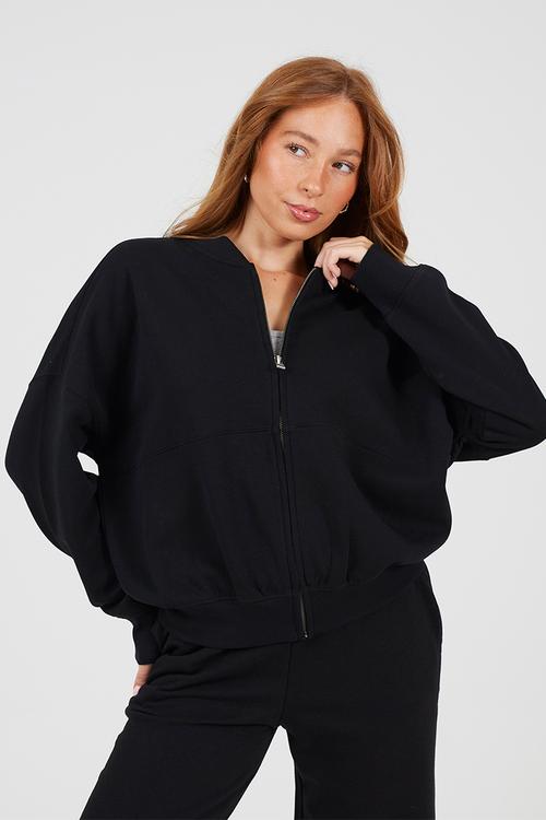 Ladies Zip Through Panel Sweatshirt - Black