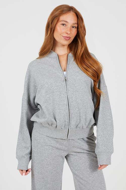 Ladies Zip Through Panel Sweatshirt - Grey Marl