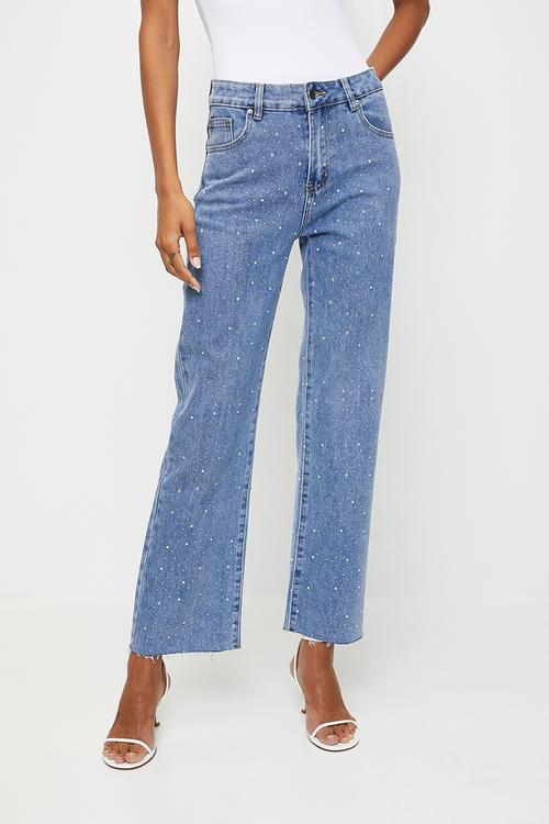 High Waist Straight Leg Jean - Blue