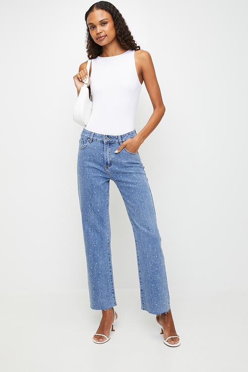High Waist Straight Leg Jean - Blue