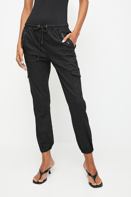 Mid Waist Drawcord Ankle Length Jogger - Black