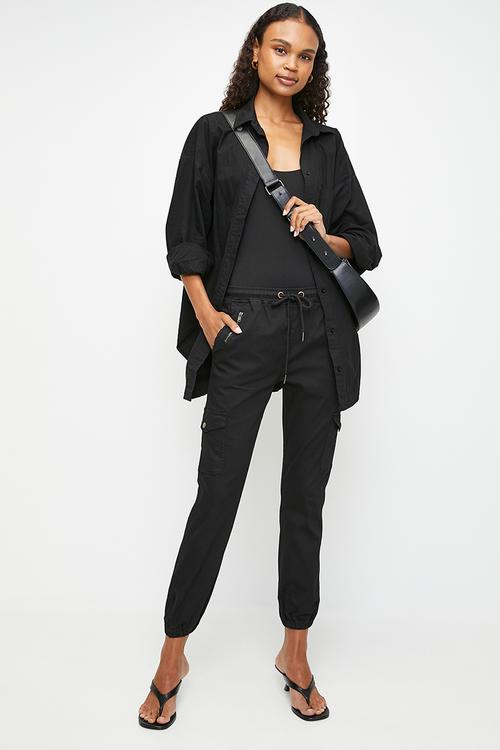 Mid Waist Drawcord Ankle Length Jogger - Black