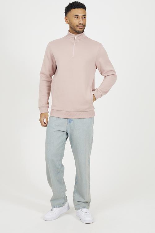 Quarter Zip Funnel Sweatshirt - Dusky Pink