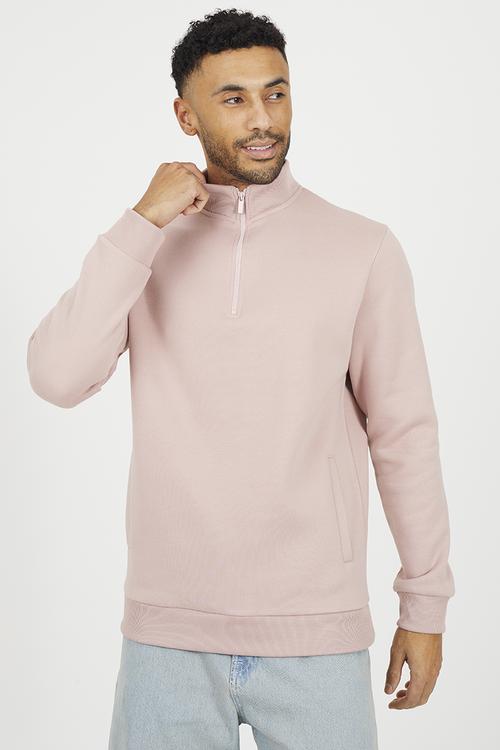 Quarter Zip Funnel Sweatshirt - Dusky Pink