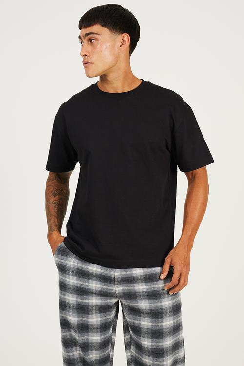 Wide Leg Woven Checked Pants - Grey Check