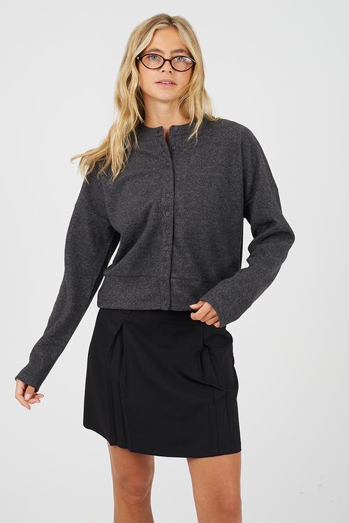 Ladies Long Sleeve Button Down Top - Grey