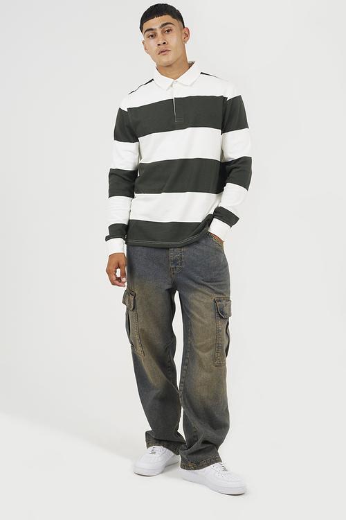 Long Sleeved Rugby Shirt - Cream/Hunter Green