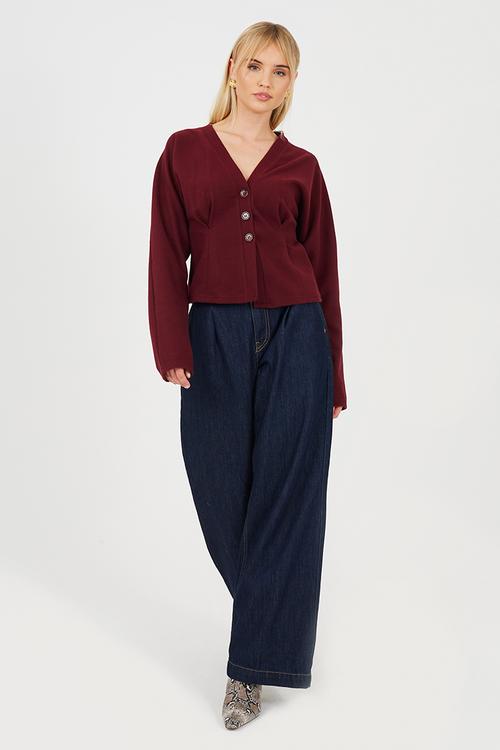 Ladies Long Sleeve Button Down - Burgundy