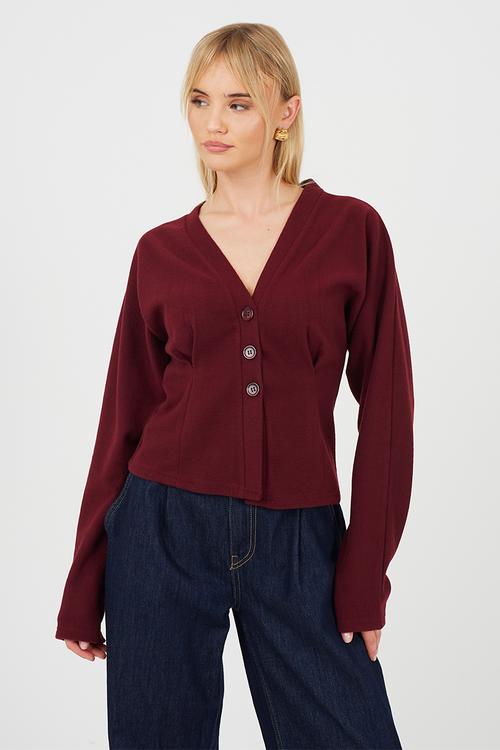Ladies Long Sleeve Button Down - Burgundy