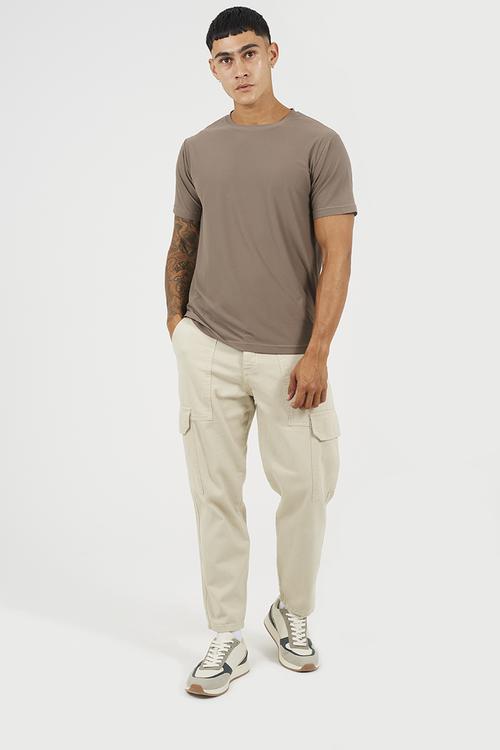 Crew Neck Short Sleeve T-Shirt - Light Brown