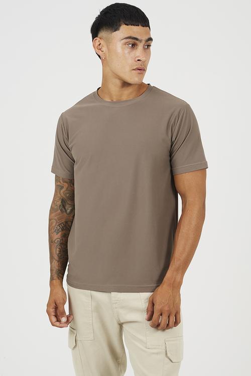 Crew Neck Short Sleeve T-Shirt - Light Brown