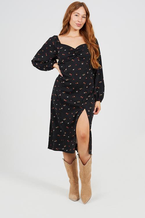 Ladies Midi Dress With Long Sleeves - multi 