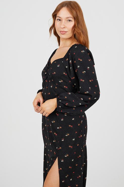 Ladies Midi Dress With Long Sleeves - multi 