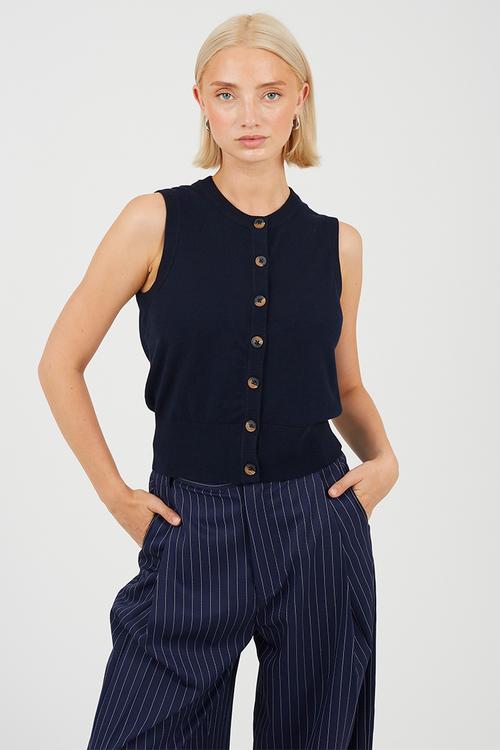 Ladies Sleeveless Waist Coat - Navy