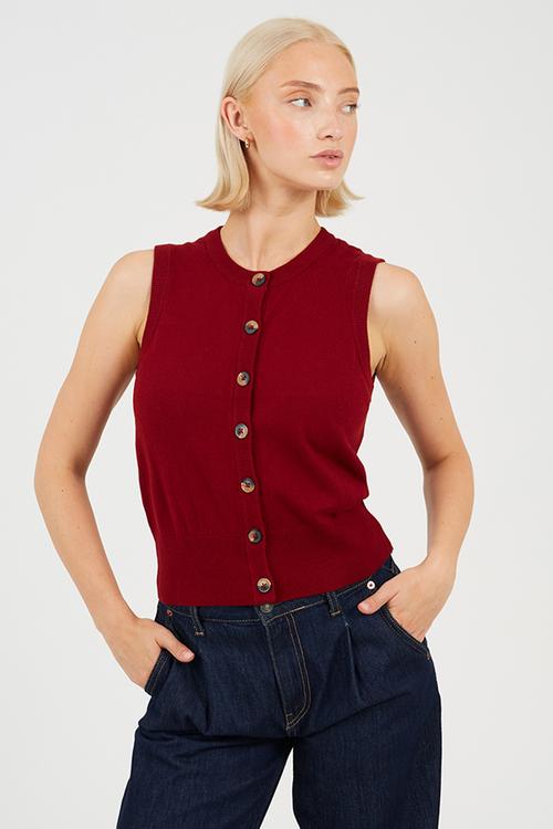 Ladies Sleeveless Waist Coat - Wine