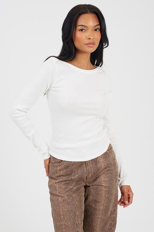 Ladies Long Sleeve Boat Neck - Cream