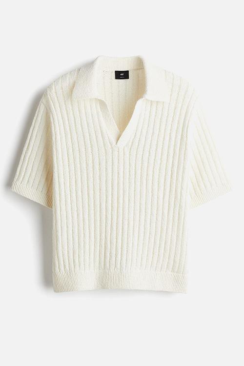 Loose fit rib-knit polo shirt - white