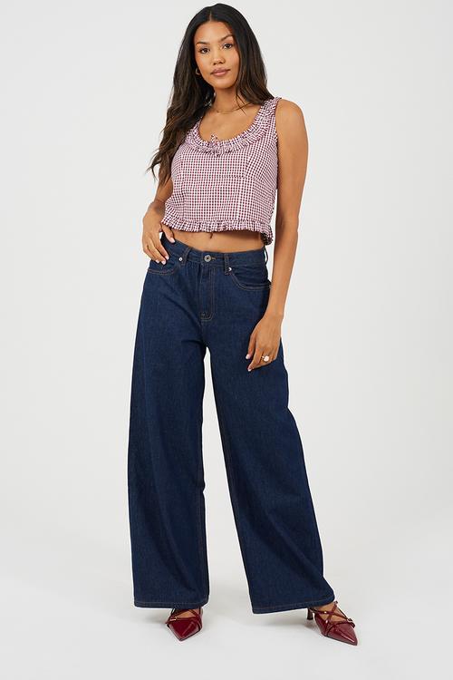 Ladies Mid Rise Wide Leg Jean - Indigo