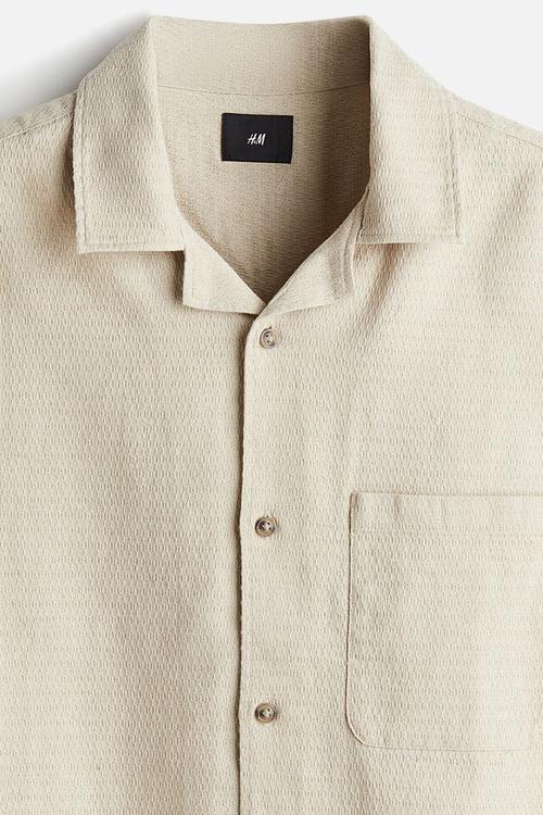 Regular fit textured resort shirt - light beige