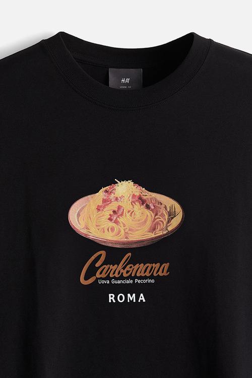 Loose fit printed t-shirt - black carbonara