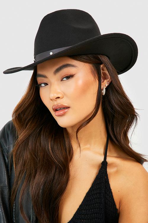 Black Star Studded Trim Western Cowboy Hat- Black