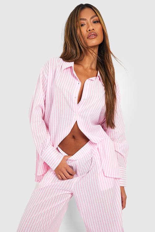 Cotton pinstripe oversized pyjama shirt - pink