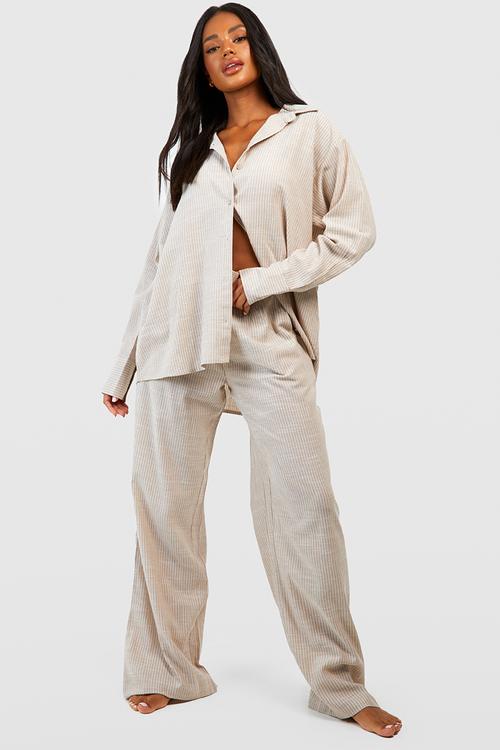 Cotton tonal pinstripe pyjama trouser - stone