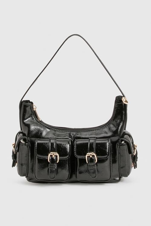 Utility Pocket Shoulder Bag- Black
