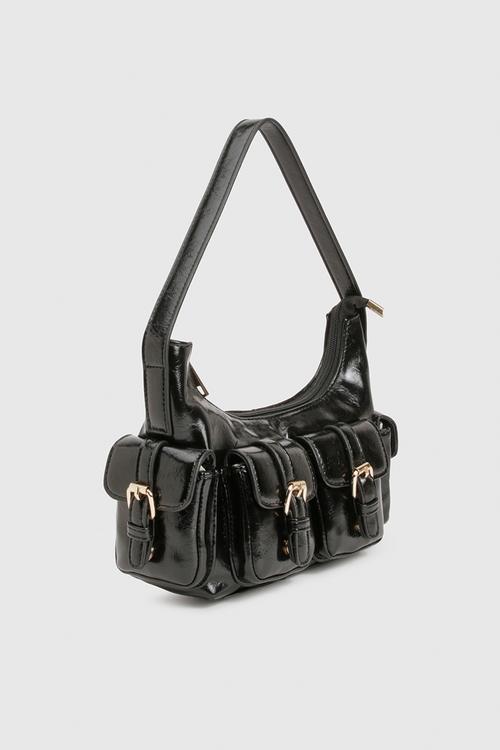 Utility Pocket Shoulder Bag- Black