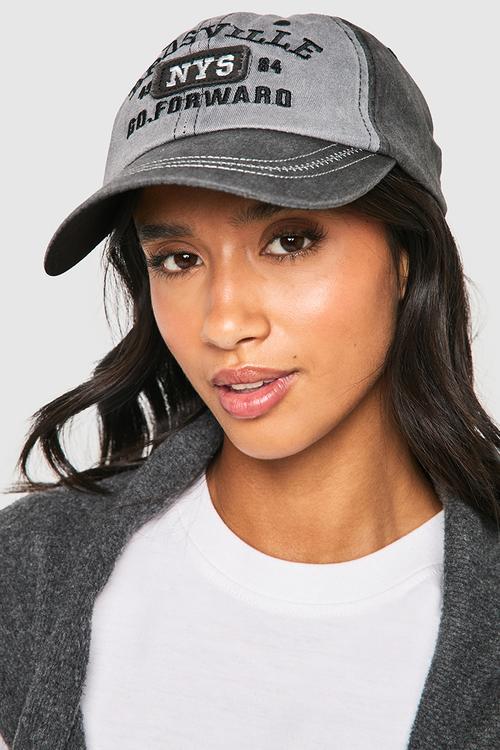 Acid Wash Distressed Slogan Cap- Grey