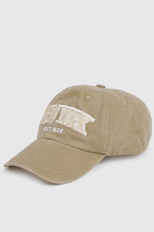 Acid Wash Slogan Cap- Beige