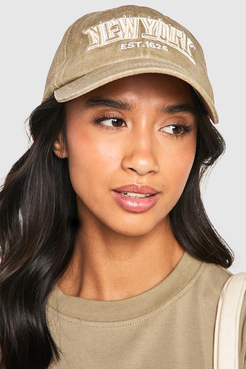 Acid Wash Slogan Cap- Beige