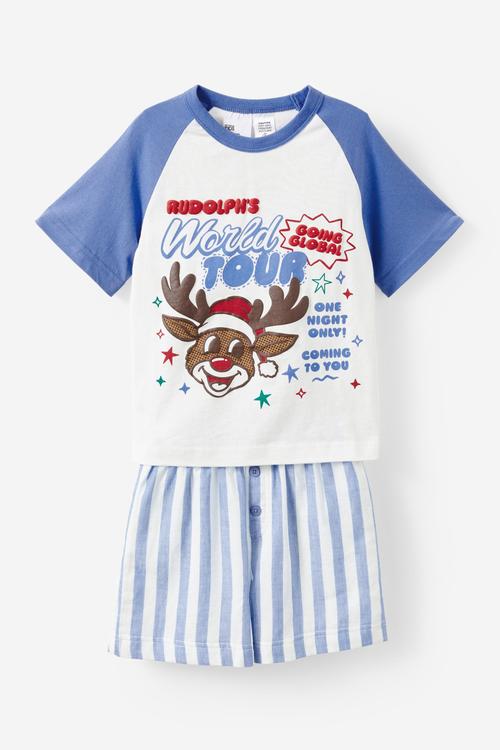 Adult Boxer Pj Set Family Christmas - Blue Bonnet Stripe