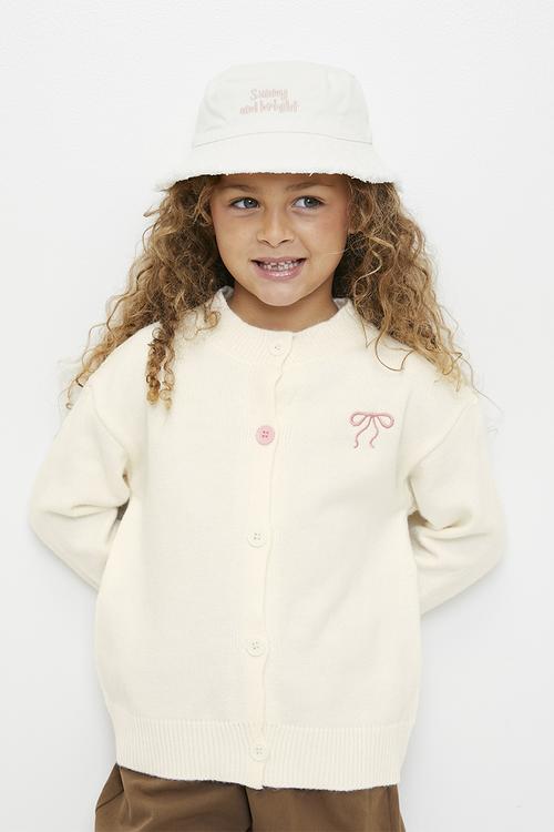 High-neck cardigan - cream/pink