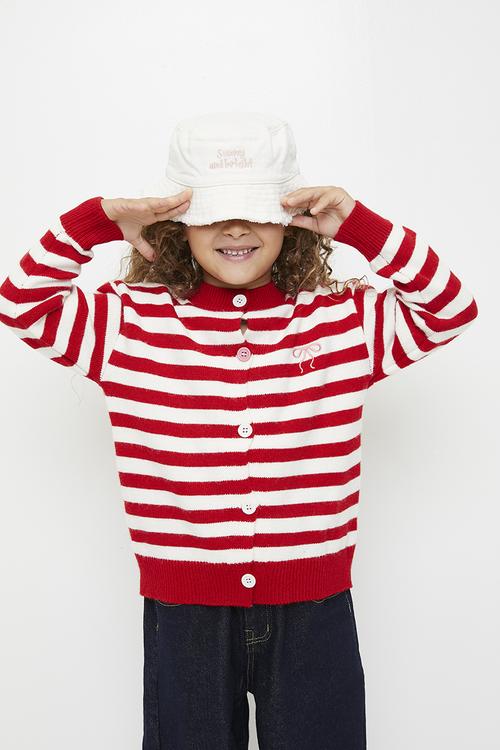 Striped high-neck cardigan - red/white