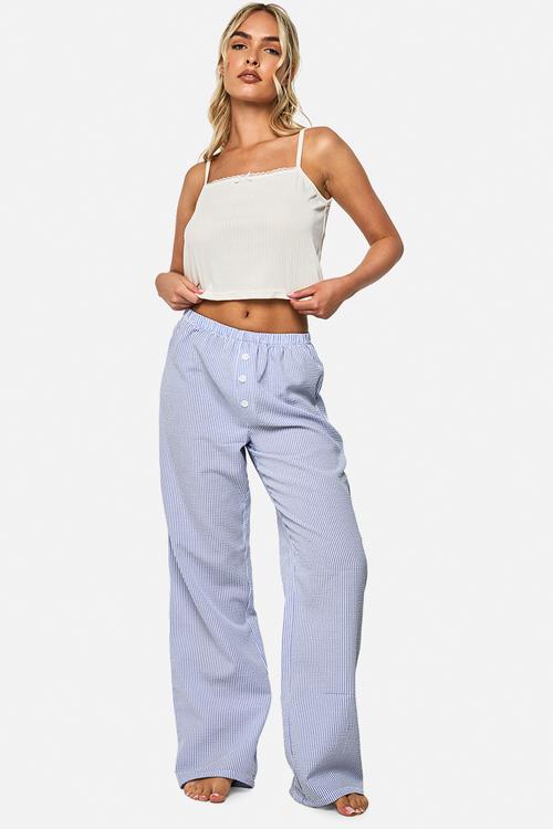 Pointelle cami top & wide leg trousers pyjama set - blue