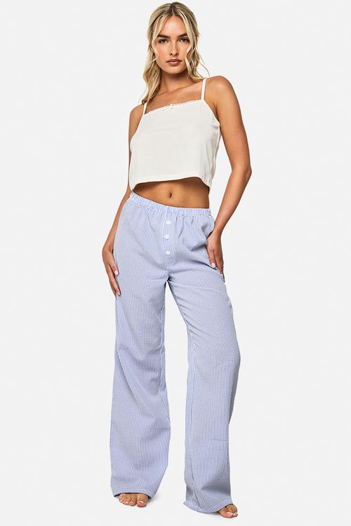 Pointelle cami top & wide leg trousers pyjama set - blue