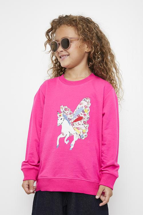 Embroidered unicorn sweat top with patchwork detail - pink