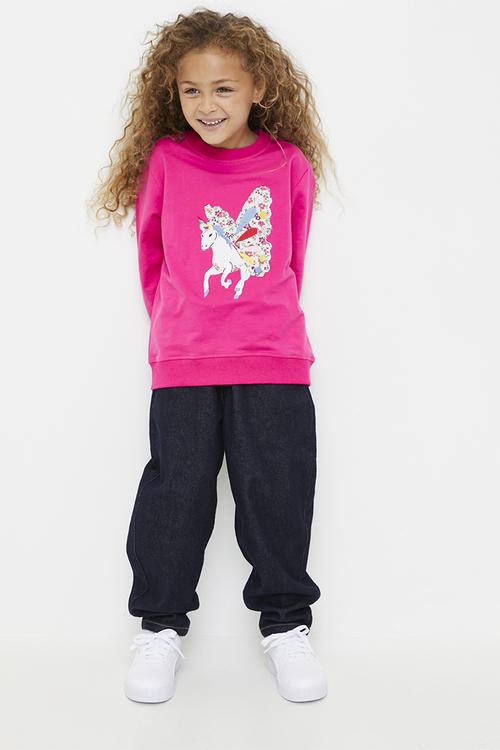 Embroidered unicorn sweat top with patchwork detail - pink