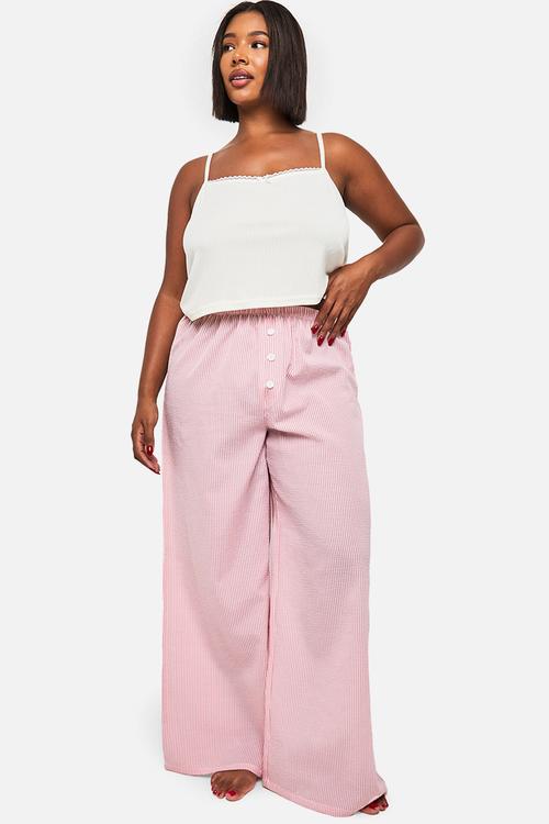 Pointelle vest and wide leg trouser pj set - pink