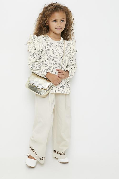 Floral ruffle sleeve top - ecru