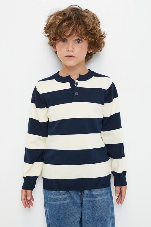 Stripe jersey with buttons - white/navy