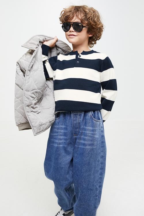 Stripe jersey with buttons - white/navy